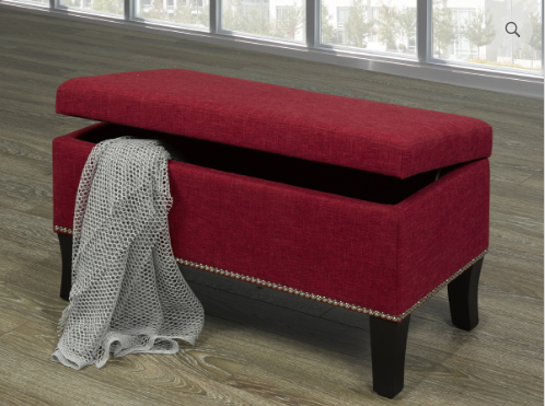 Storage Bench 32”L 16”W 18”H  Red with Decorative Nails
