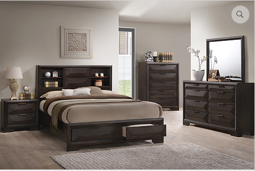 Laura Platform Bed with Bookcase headboard and 2 drawers