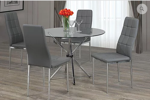 5PCS Glass Dinette Set with Grey Chairs