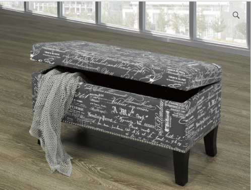 Storage Bench IF 6244 Grey French Script with Decorative Nails