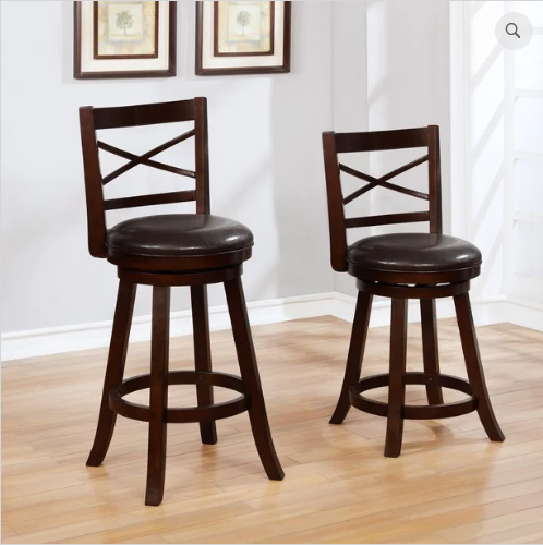 Wood Bar Stool With Swivel Seat and Back Support