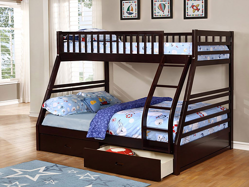 B117 Espresso Single/Double Bunk Bed with Drawers