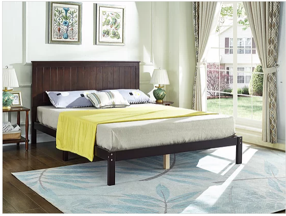 Espresso Wooden Bed  Includes Mattress Support