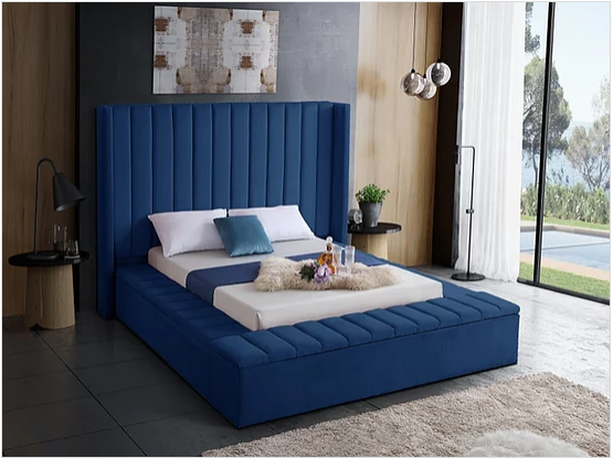 IF 5721 Blue Velvet Storage Ottoman Bed
