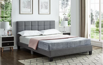 Grey Fabric Bed with Padded Headboard  Includes Mattress Support