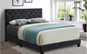 Black Velvet Bed with Nailhead Rhinestone Details  Includes Mattress Support