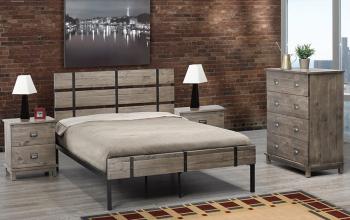 Driftwood Grey Metal Platform Bed
